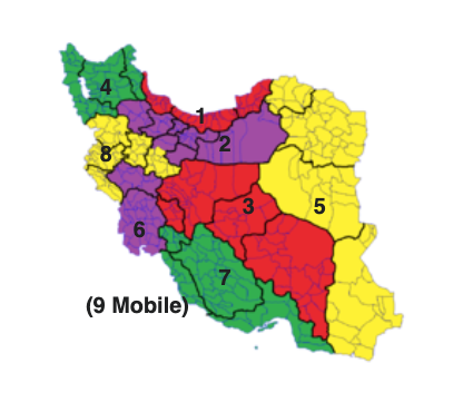 Map of phone codes in Iran