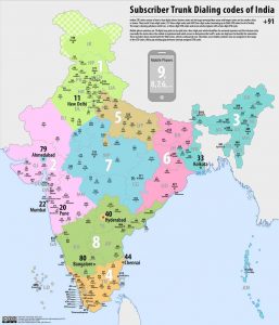 Map of area codes in India